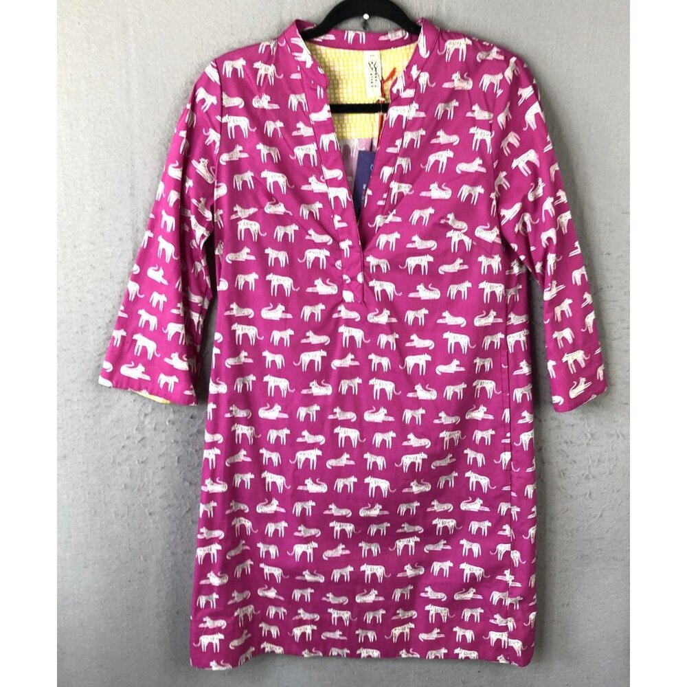 Uncle Frank Dress Womens XS Magenta Pink 100% Cotton Cat's Meow Animal Print USA